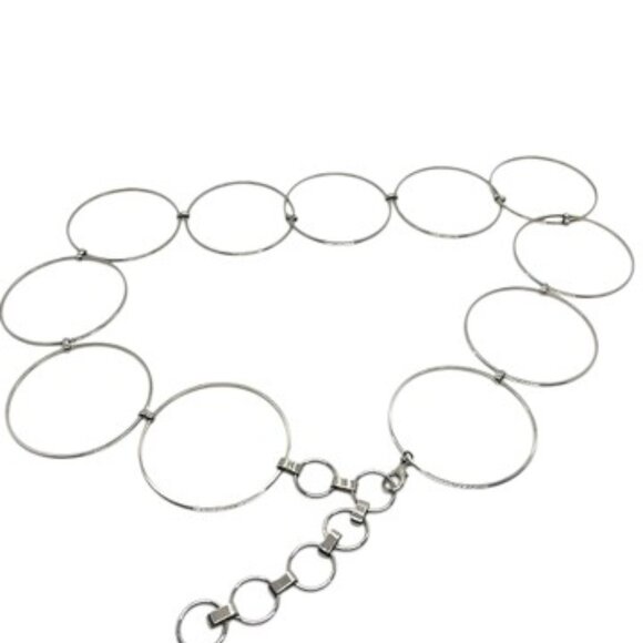 Y2K LARGE LINK CIRCLE BELT SILVER METAL 30"–34" STATEMENT CHAIN VINTAGE HOOPS - Picture 2 of 10